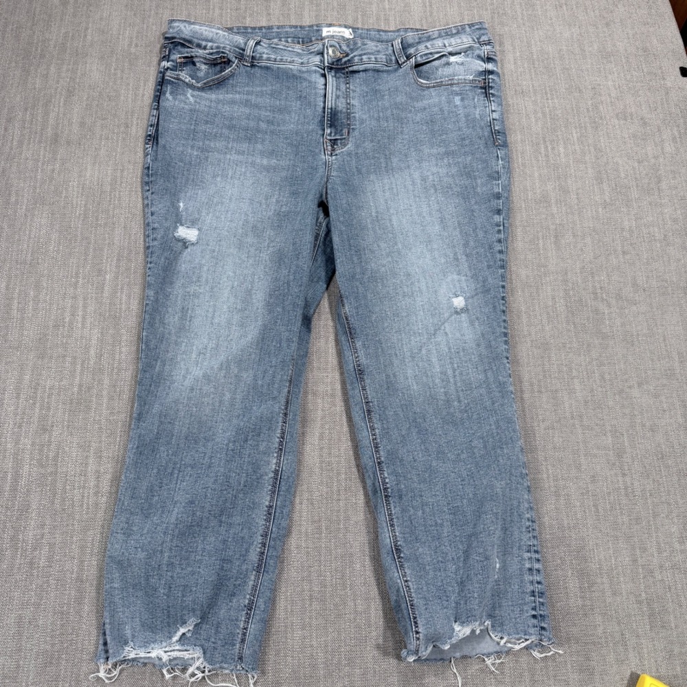 Maurices M Jeans Womens 24W Slim Straight High Rise Distressed Raw Hem Denim